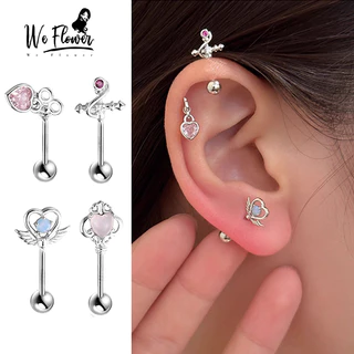 We Flower 1ชิ้นเกาหลีส925เงินโอปอลเมจิกไม้กายสิทธิ์หัวใจสกรูต่างหูสําหรับผู้หญิงสาวแฟชั่นหูกระดุมเครื่องประดับ