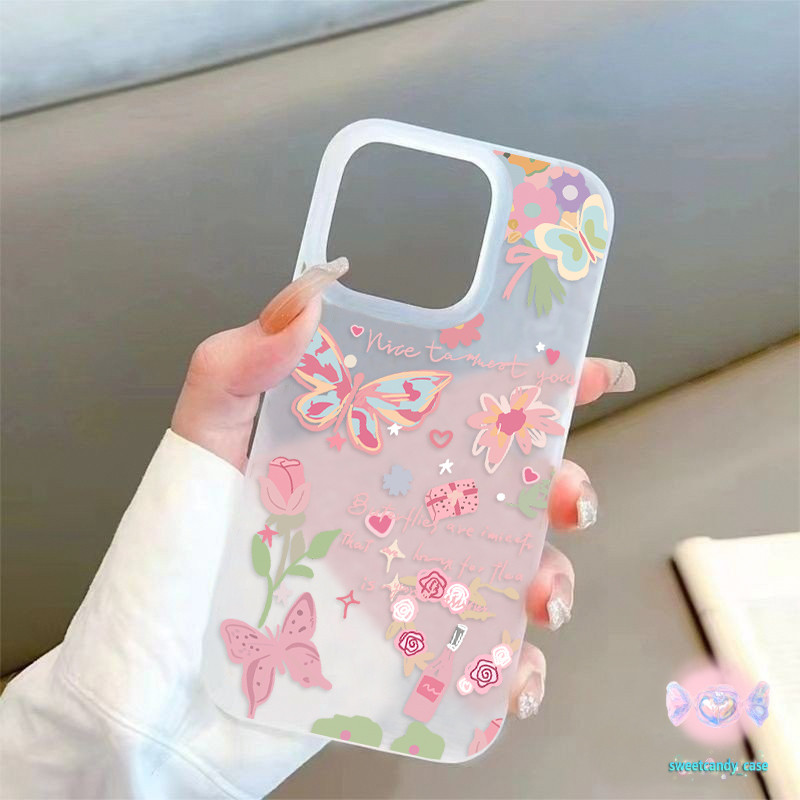 เคสFORไอโฟน  สำหรับ iPhone 11 16 15 13 12  Pro Max 7 16 8 15  Plus XR XS X Max ดอกไม้หวานสดธนูแต่งหน้ากระจกปกอ่อน