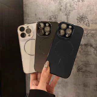 หรูหรา เอจี เคลือบชุบกรอบเคสโทรศัพท์แข็งสําหรับ ไอโฟน 16 15 บวก 14 13 12 11 มือโปร สูงสุด แม่เหล็กชาร์จไร้สายฝาครอบแก้ว
