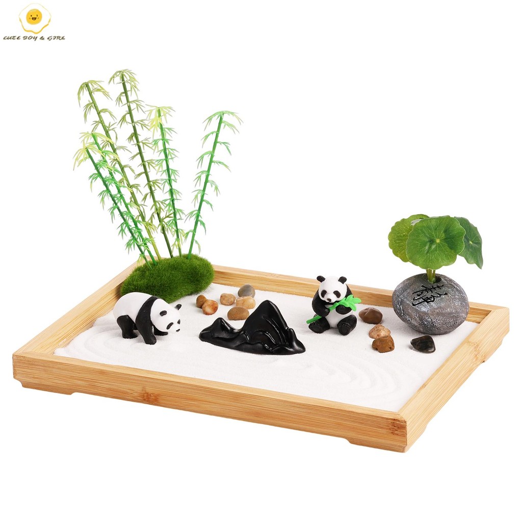 Panda Zen Gardens Rake Decor ผ่อนคลาย Mini Zen Garden Kit สําหรับโต๊ะทํางาน SHOPSBC2150