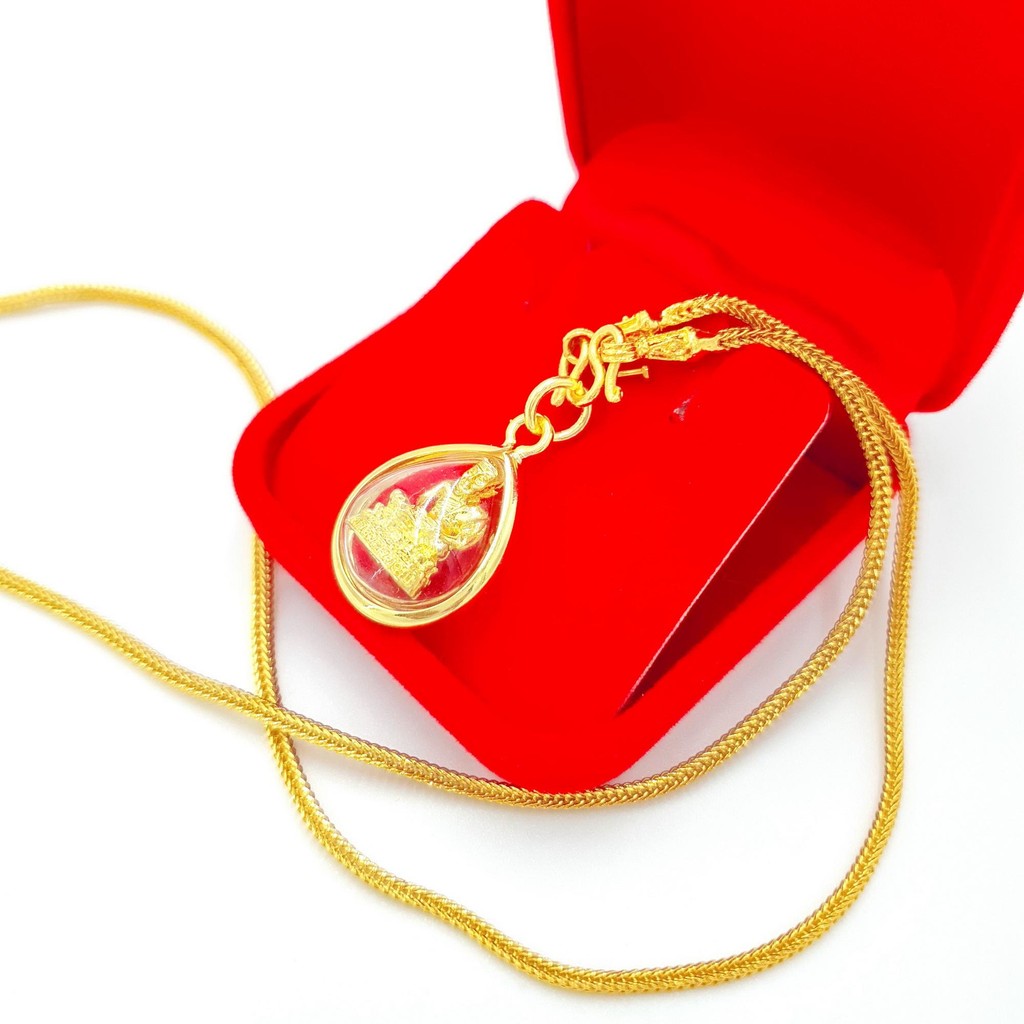 สร้อยคอห้อยพระ ทองเหมือนแท้ สี่เสา 1 บาท พร้อมจี้พระ หลวงปู่ทวด ยาว18นิ้ว ทองเยาวราช NP-A0080