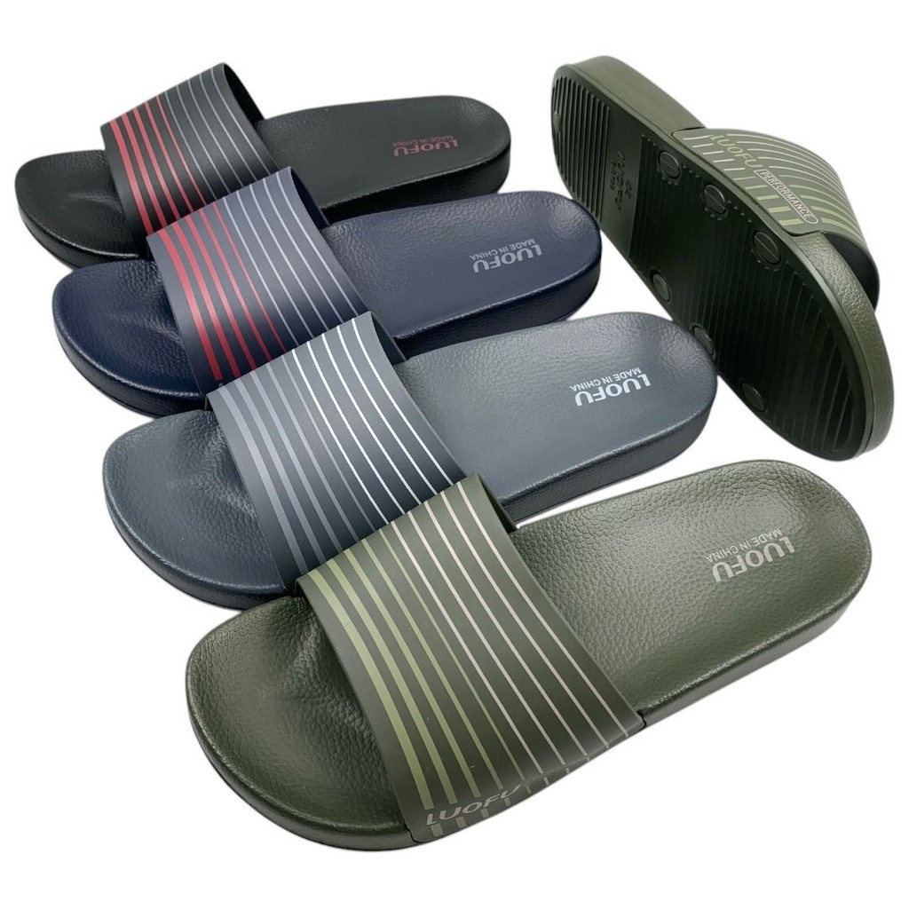 BLO LUOFU รองเท้าแตะยางลายทางแบบนุ่มสําหรับผู้ชายนําเข้า E6169A1-BRKG (Q1)