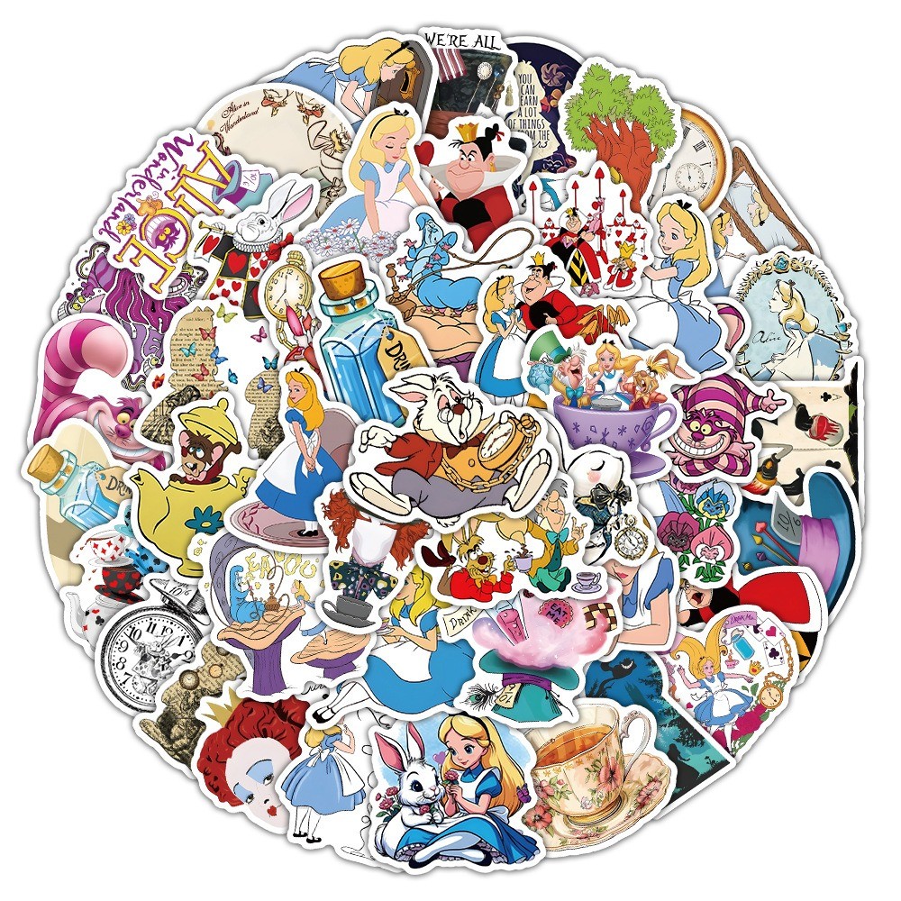 💥พร้อมส่ง💥Disney Princess Alice in Wonderland อลิซในแดนมหัศจรรย์ ดิสนี่ย์ ปริ๊นเซส 50แผ่น พีวีซี สติ๊กเกอร์ Sticker