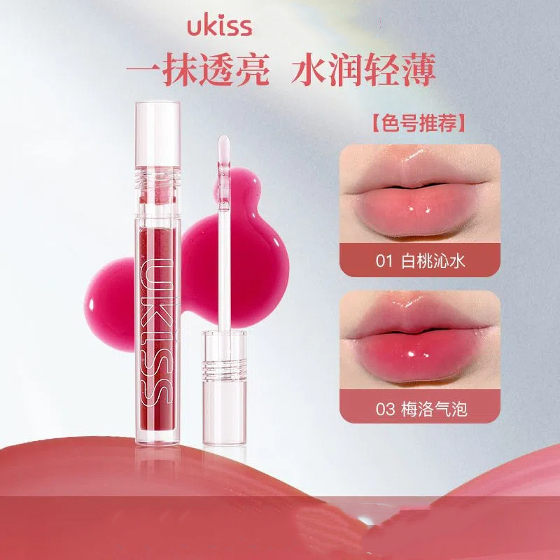 Ukiss Lip Oil แก้วใส Lip Glaze Water Gloss Moisturizing Mirror Lip Balm Dudu Lip Gloss