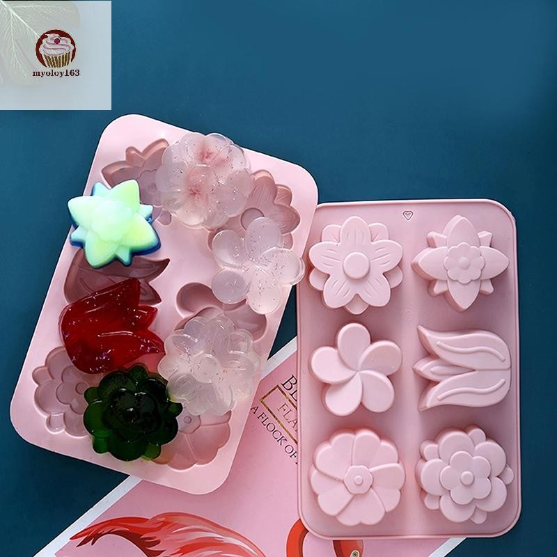 Myoloy 6 Cavity ดอกไม้รูปแม่พิมพ์ซิลิโคนเหมาะสําหรับสบู่เทียนมือทํา DIY เค้กช็อคโกแลตขนมเบเกอรี่แม่พิมพ์ TH