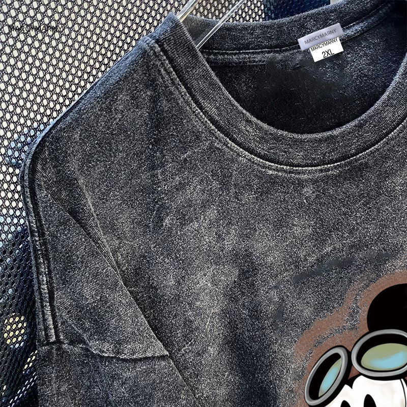 เสื้อวินเทจ เสื้อ baby tee Top.street t shirt mickey mouse ลายการ์ตูนน่ารักหลวม เสื้อยืด oversize คอกลม ทรงหลวม ใส่สบาย วินเทจ unisex เสื้อ 2XLดำ - รูปที่ 2