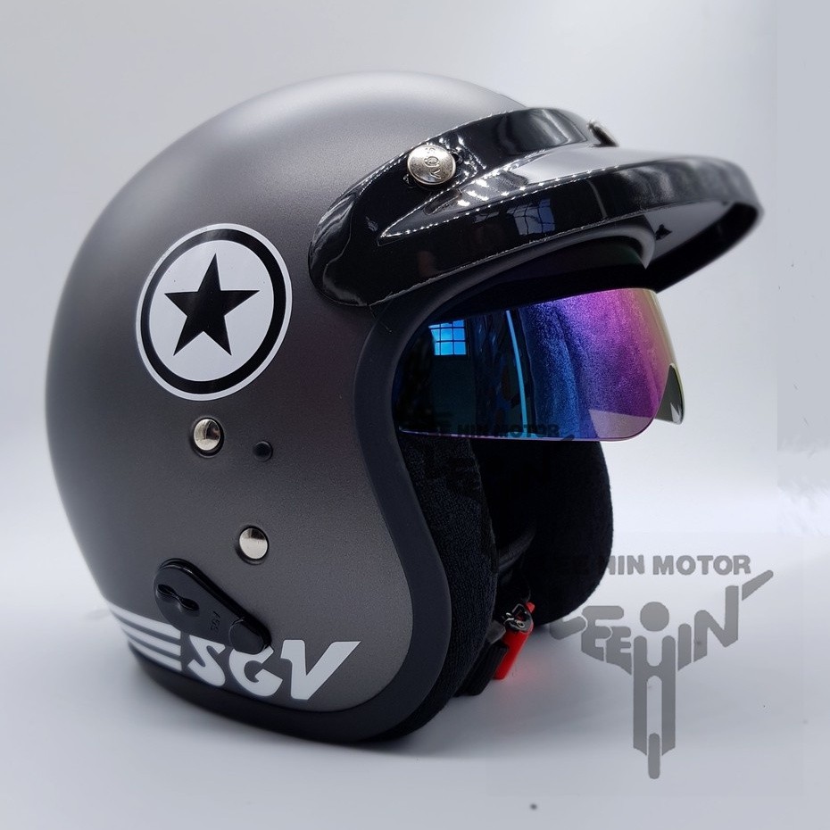 **SEKALI TINTED SUNVISOR * SGV Star Matt Grey Helmet Topi ผู้ใหญ่รถจักรยานยนต์ Classic Percuma Visor