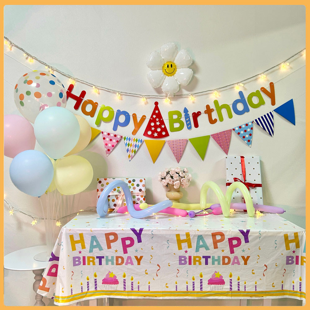 บอลลูนหน้ายิ้ม ผ้าตกแต่ง Happy Birthday ฉากผ้าจัดงานวันเกิด ฉากวันเกิด ชุดลูกโป่ง งานปาร์ตี้  ลูกโป่งวันเกิด