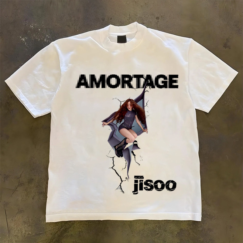 🔥Hot sales👕 Kpop BLACKPINK JISOO ALBUM AMORTAGE Merch ผ้าฝ้ายเสื้อยืดผู้ชายและผู้หญิง Vintage  S-5XL
