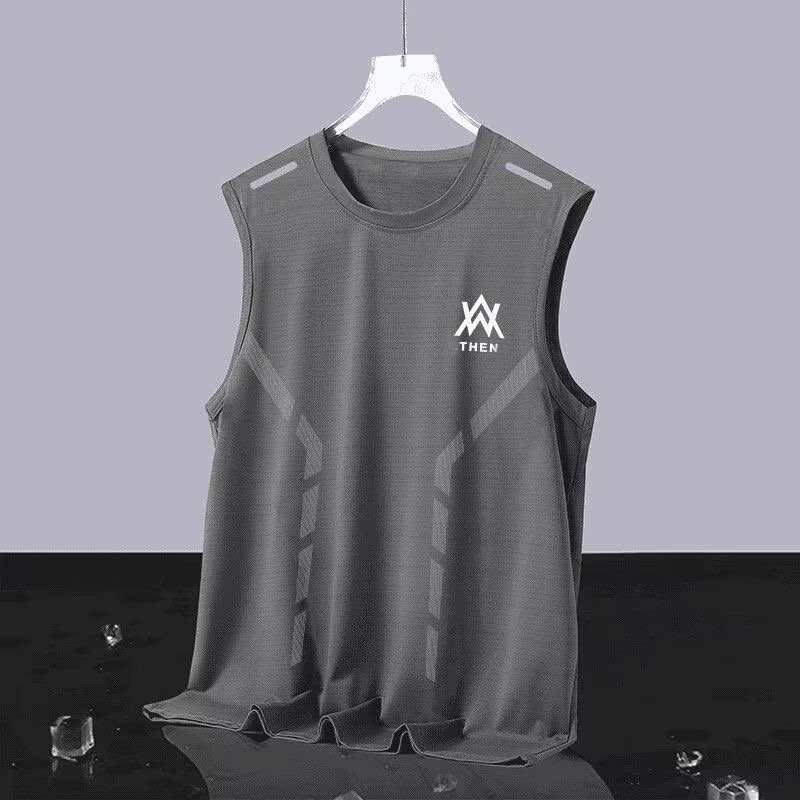 [ส่งไวจากไทย] เสื้อกั๊กกีฬาผ้าไหมน้ำแข็งของผู้ชาย รุ่นฤดูร้อนใหม่ การออกแบบไหล่กว้าง ระบายอากาศและแห้งเร็ว เสื้อกีฬาฝึกกีฬา - รูปที่ 4