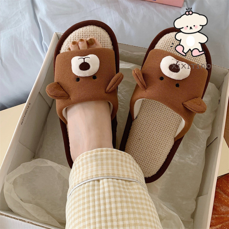 Xixtiao รองเท้าแตะบ้านหมีสีน้ําตาลน่ารัก Four Seasons Universal ในร่ม Soft Sole Casual
