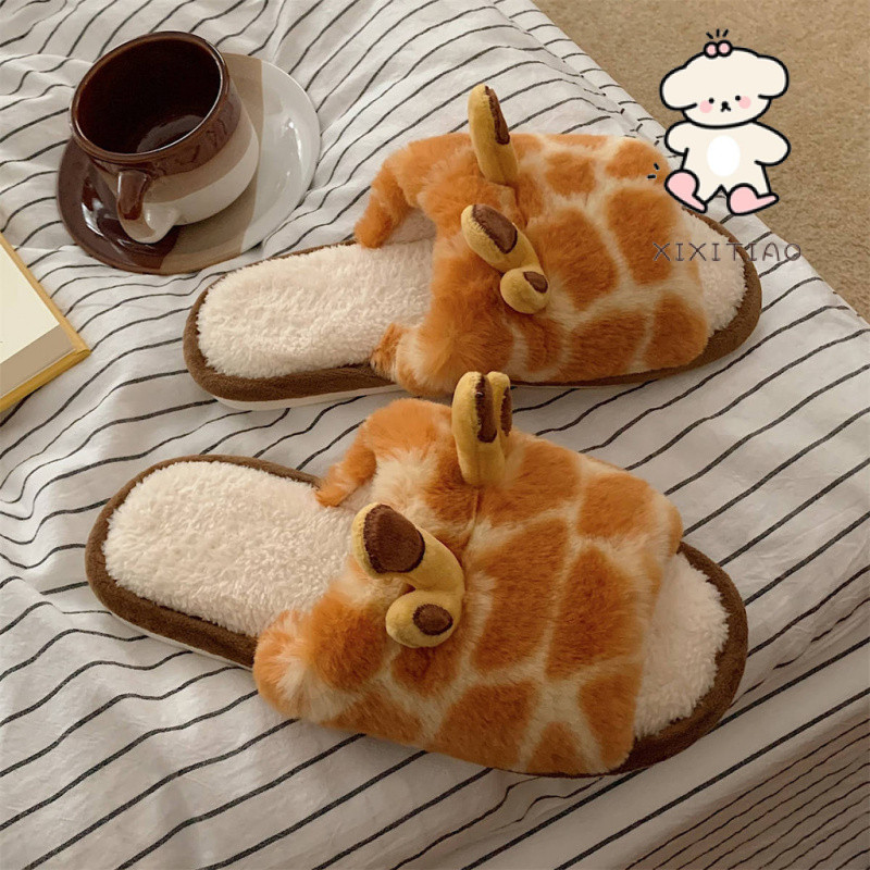 Xixitiao รองเท ้ าแตะผู ้ หญิงในร ่ ม Warm การ ์ ตูนยีราฟตุ ๊ กตา