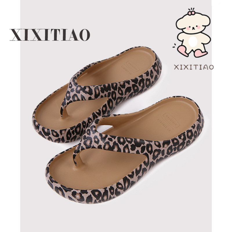 Xixitiao ยุโรปสไตล์อเมริกันแฟชั่นรองเท้าแตะกลางแจ้งฤดูร้อนนุ่มหนาSoledรองเท้าแตะพิมพ์ลายเสือดาวสบาย