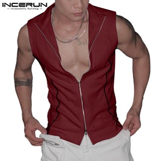 ไม่แน่นอน เสื้อกล้ามแขนกุดฤดูร้อนมีซิปลําลองสําหรับบุรุษเกาห…