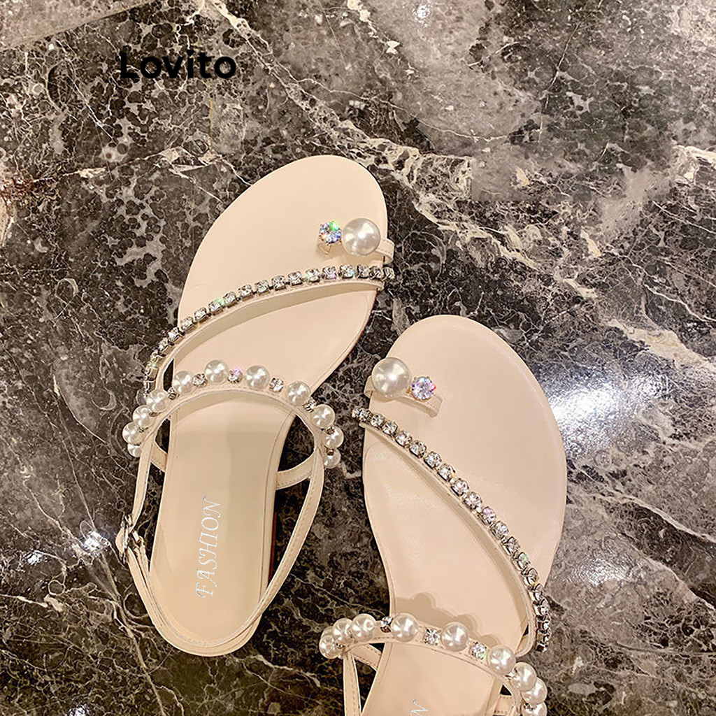 Lovito รองเท้าแตะรัดส้นผู้หญิง พื้นแบน แต่งโซ่ ใส่สบาย สีพื้น สไตล์ลำลอง LFA32428