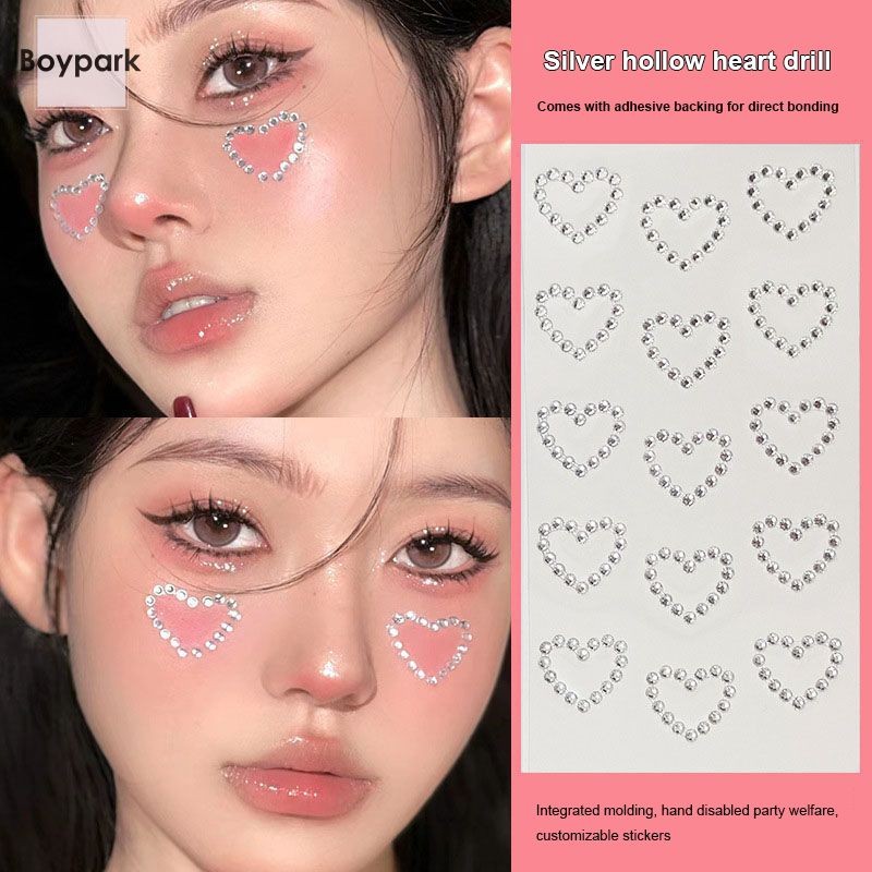 BY.thPearl Face Sticker Butterfly Rhinestone Sticker Eye Tail Glitter Diamond Sticker-BY