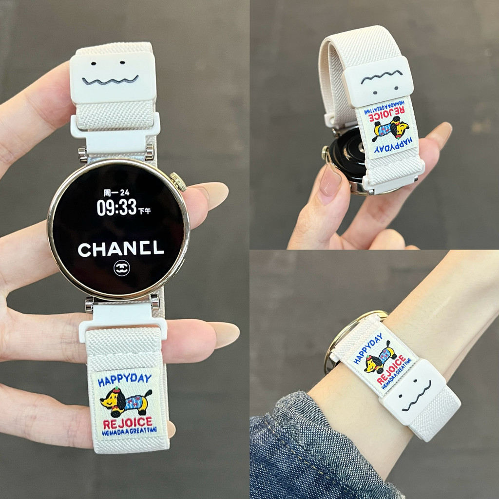 การ์ตูน Dachshund Graffiti สายไนลอนแม่เหล็กสําหรับ Samsung Galaxy Watch 7/6/5/4/5 Pro ขนาด 44/40 มม. รุ่นคลาสสิก 47/43 มม. อุปกรณ์เสริมสายรัดข้อมือ