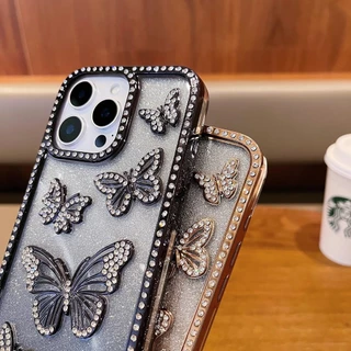 เคสโทรศัพท์สําหรับiphone 16 15 Pro Max 11 14 13 12 ผู้หญิงแฟชั่นหรูหราRhinestoneผีเสื้อDecor Shining Anti-scratch Soft TPUโทรศัพท์มือถือฝาครอบป้องกันFall-proof Shell