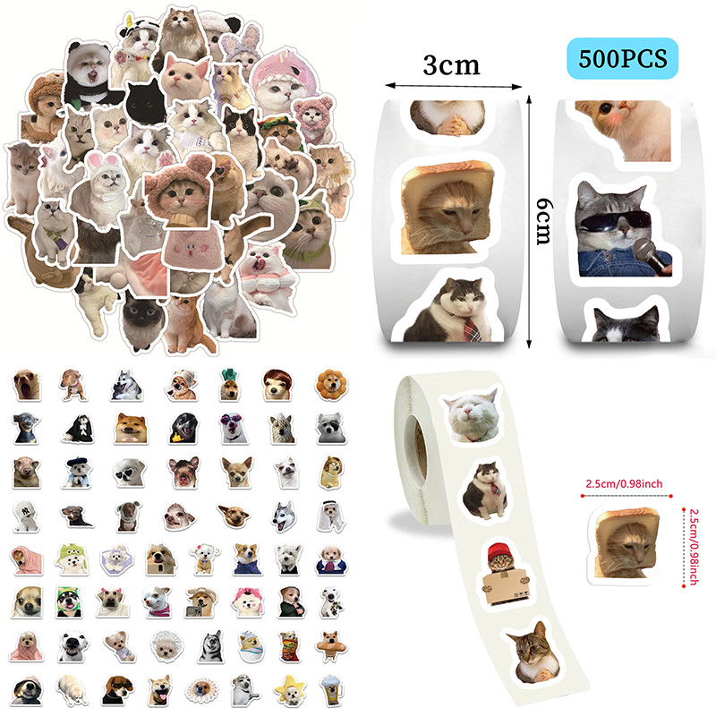 สติ๊กเกอร์แมวสติ๊กเกอร์กันน้ําการ์ตูนน่ารักสัตว์เลี้ยงแมว60/500ชิ้นสติกเกอร์ เฮ้ แมวพวงกุญแจแมวตลกอีโมจิสติกเกอร์ส