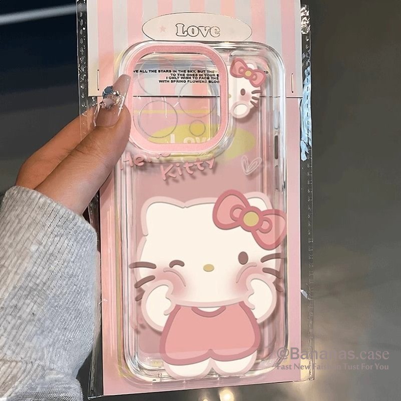 Iphone 16 15 14 13 12 11 Pro Max X XR XS Max 7 8 Plus SE2020 เคสโทรศัพท์น่ารักหน้าสีชมพู Poching KT Cat Clear Soft ฝาหลัง