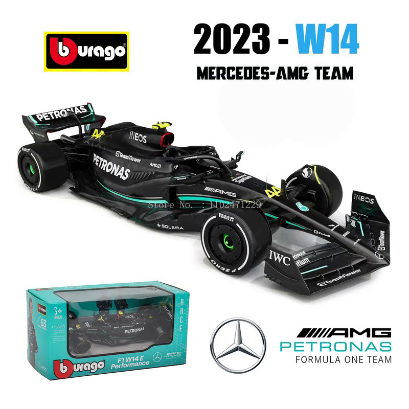 Bburago 1:43 NEW 2023 Mercedes-AMG Team W14 44# Hamilton 63# Russell Formula One Alloy Super Toy Die