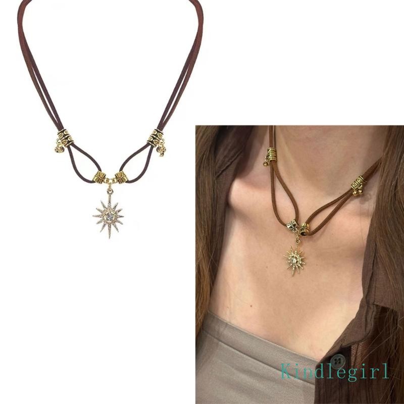 Hsv สร้อยคอจี้ดวงอาทิตย์และดวงจันทร์โซ่กระดูกไหปลาร้าสําหรับผู้หญิงสาวเครื่องประดับมีสไตล์