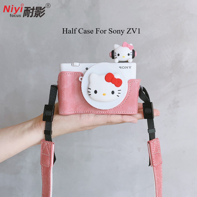 SONY ZV1 ที่มีคุณภาพสูงหนังกล้อง ปู่ ครึ่งกรณีกระเป๋าสําหรับ โซนี่ zv1ฐานปลอกปกสายคล้องไหล่