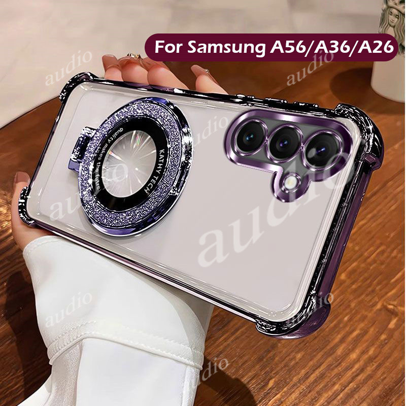 SAMSUNG สําหรับSamsung A57 5Gสี่มุมชุบGlitterโปร่งใสเคสโทรศัพท์สําหรับSamsung Galaxy A57 A37 A27 A56