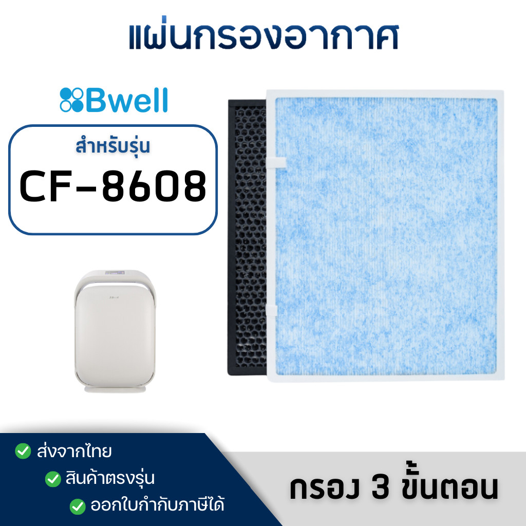 แผ่นกรองเครื่องฟอกอากาศ Bwell รุ่น CF-8608 ( กรอง 3 ขั้นตอน )