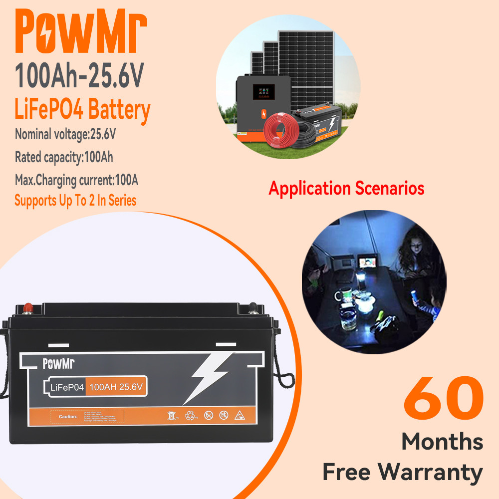 Powmr 24V 100AH LiFePo4 แบตเตอรี่ Solar Battery Ebike แบตเตอรี่แบตเตอรี่รถยนต์ประสิทธิภาพสูง Built i