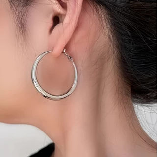 Roselife S925 Silver Sweet Cool Simple Chunky วงกลม Unisex Hoop ต่างหูสําหรับผู้หญิงผู้ชายสไตล์เรขาคณิตรอบทุกวันเครื่องประดับหู