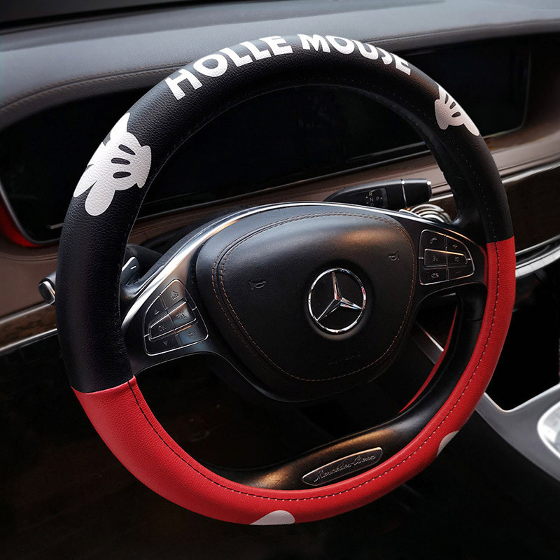 ที่หุ้มพวงมาลัยรถยนต์ระดับพรีเมียมพร้อมการพิมพ์ดิจิตอลการ์ตูนน่ารักหนังและหนังชุดพนักพิงศีรษะมิกกี้เมาส์ - รูปที่ 4