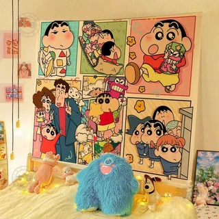 ผ้าแขวนข้างเตียงการ์ตูน Crayon Shin-chan สำหรับหอพักนักเรียน ผ้าพื้นหลังน่ารัก ผ้าห้องนอน ผ้าติดผนังภาพซีรีส์การบำบัด