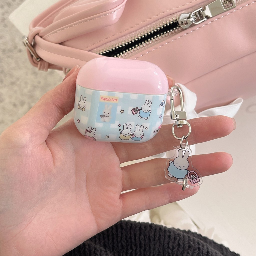 การ์ตูนน่ารัก Miffy Bunny พร้อมจี้หูฟังสําหรับ AirPods 1 2 3 4 Pro หูฟังไร้สายบลูทูธสําหรับ AirPod Pro2 ซิลิโคนกันกระแทก