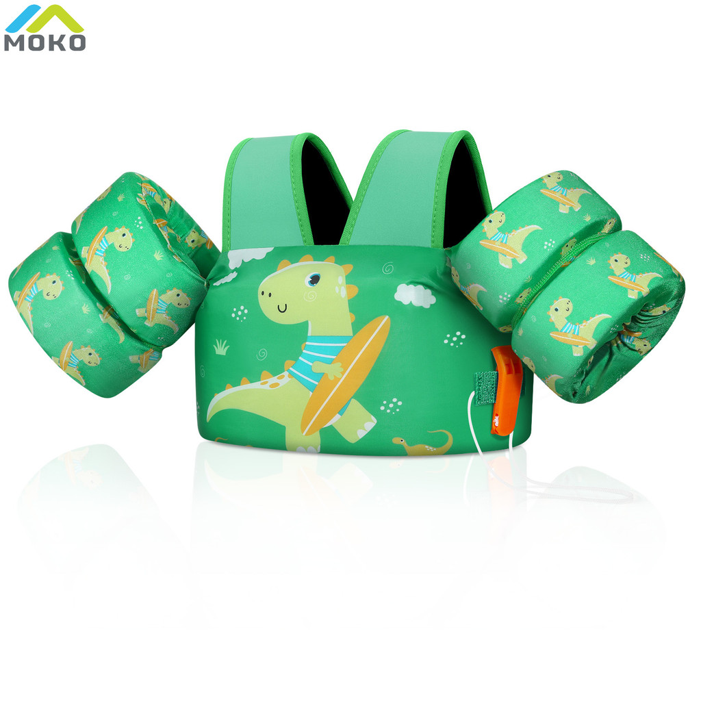 โมโค 30-60 ปอนด์เด็กวัยหัดเดิน ลอย เสื้อกั๊กว่ายน้ําพร้อมสายรัดกันลื่นหัวเข็มขัดและนกหวีดสําหรับเด็ก,ปีกน้ําว่ายน้ําการ์ตูน