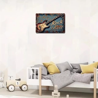 Retro Rock Roll กีตาร์ป้ายโลหะภาษาอังกฤษแขวนผนังตกแต่ง,อเนกประสงค์ Vintage Art สําหรับโรงรถ,คาเฟ่,บาร์,คลับ,ห้องนั่งเล่น