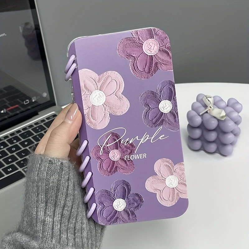 SAMSUNG หนังสือสไตล์ดอกไม้สีม่วงกรณีเทียบเท่าสําหรับsamsung A04 A05 A13 ปลอกกันกระแทกA14 A15 A25 A33 A34 A35 a55 ฝาครอบS24ultra s25 s24 กรณี