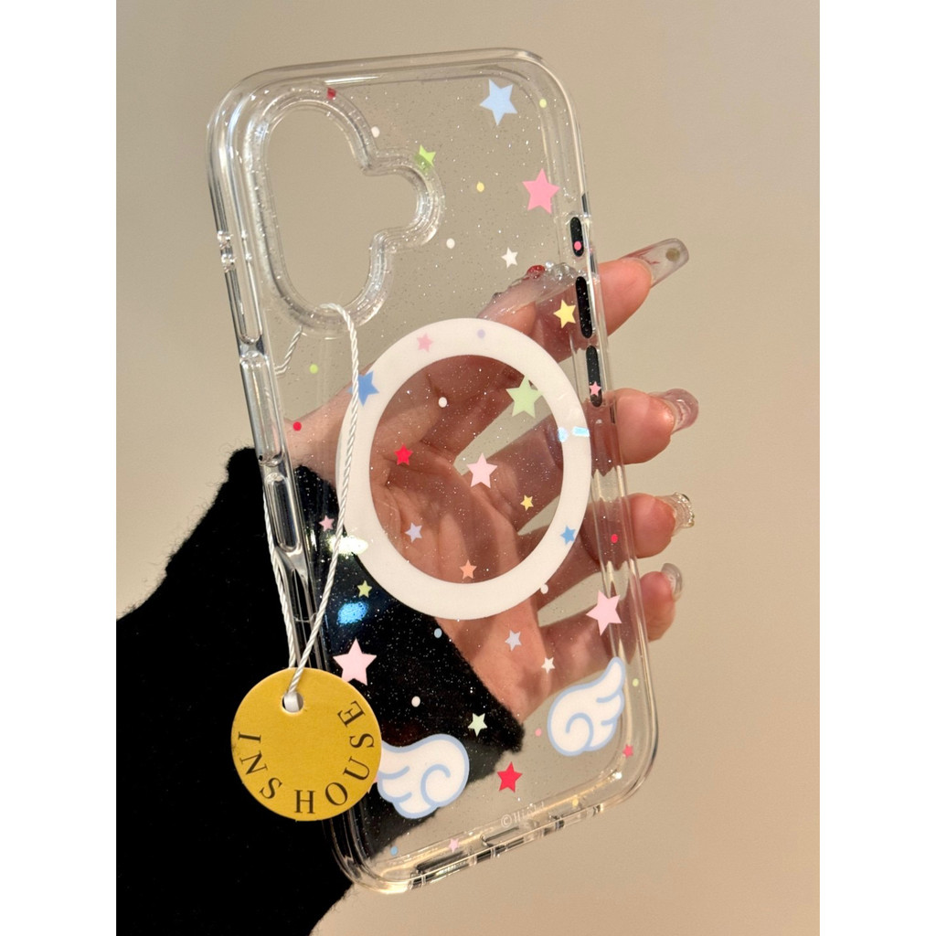 การ์ตูนเกาหลีญี่ปุ่นสไตล์อินสนุกดาวปีกนางฟ้าแม่เหล็กเคสโทรศัพท์โปร่งใสเหมาะสําหรับ Apple 15PRO สไตล์ใหม่ iPhone16promax กันกระแทก 14pro รวมทุกอย่าง 13 สองชั้น 16pro หญิง - รูปที่ 4