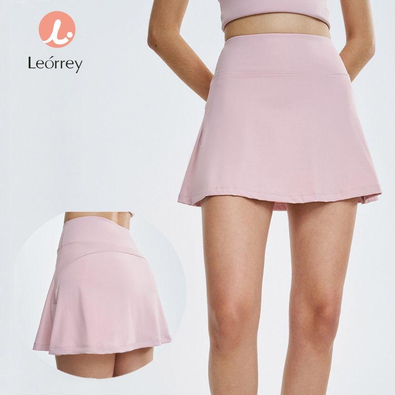 Leorrey-กระโปรงสั้นทรงเอ กระโปรงสั้นสปอร์ตกันลื่น เอวสูง กระโปรงโยคะ กระเป๋าเทนนิส