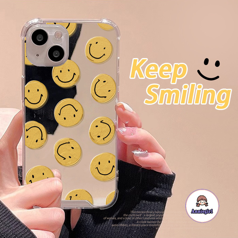 เคสโทรศัพท์มือถือ กันกระแทก ลายหน้ายิ้ม พร้อมกระจก สําหรับ Iphone 11 15 14 Pro Max 12 13Promax XS XR 7 8Plus SE