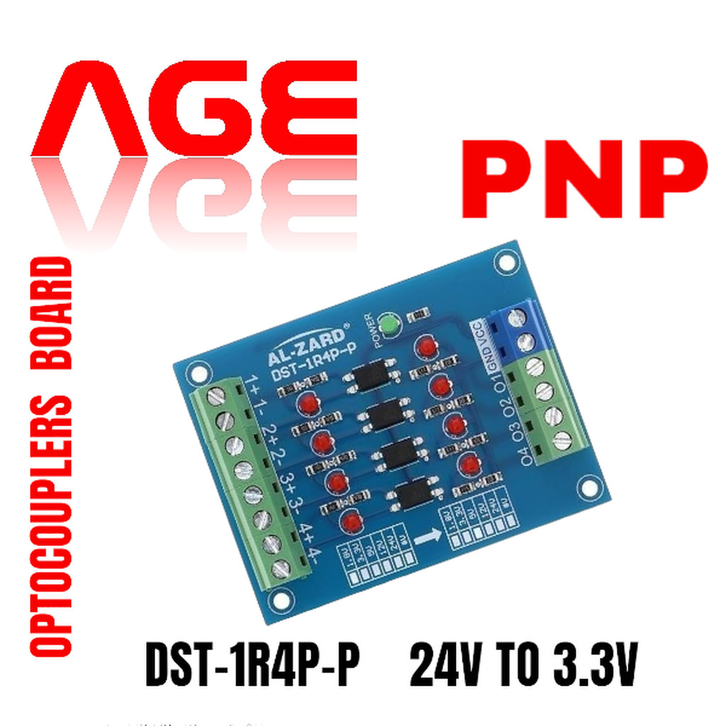 DST-1R4P-P 24VDC เป็น 3.3VDC PNP 4 ช่อง Optocouplers ออปโต้คัปเปลอร์ สำหรับแยกสัญญาณและแปลงระดับสัญญาณ MCUs และ PLCs