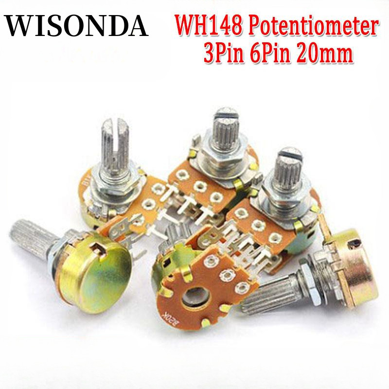 โพเทนชิโอมิเตอร์ WH148 3pin 6pin 20 มม. B1K B2K B5K B10K B20K B50K B100K B250K B500K B1M 1K 2K 5K 10