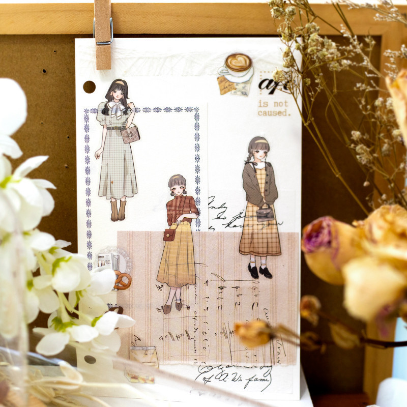 Journal Go 4x200 มม.แฟชั่นสาวเทป Art ตัวอักษรดอกไม้ Scrapbooking Journaling DIY ตกแต่ง Masking เทปเครื่องเขียน