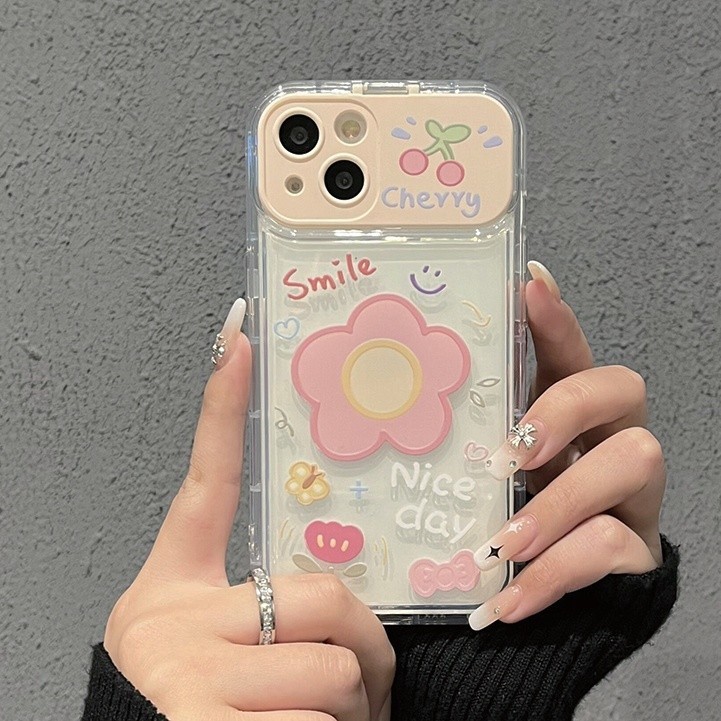สำหรับ iPhone 11 15 14 13 12 Pro MAX 7 8 14 Plus XS MAX ดอกไม้สีแดงรูปแบบการ์ตูนพลิกกรณีโทรศัพท์ป้องกันการตกเคสไอโฟน