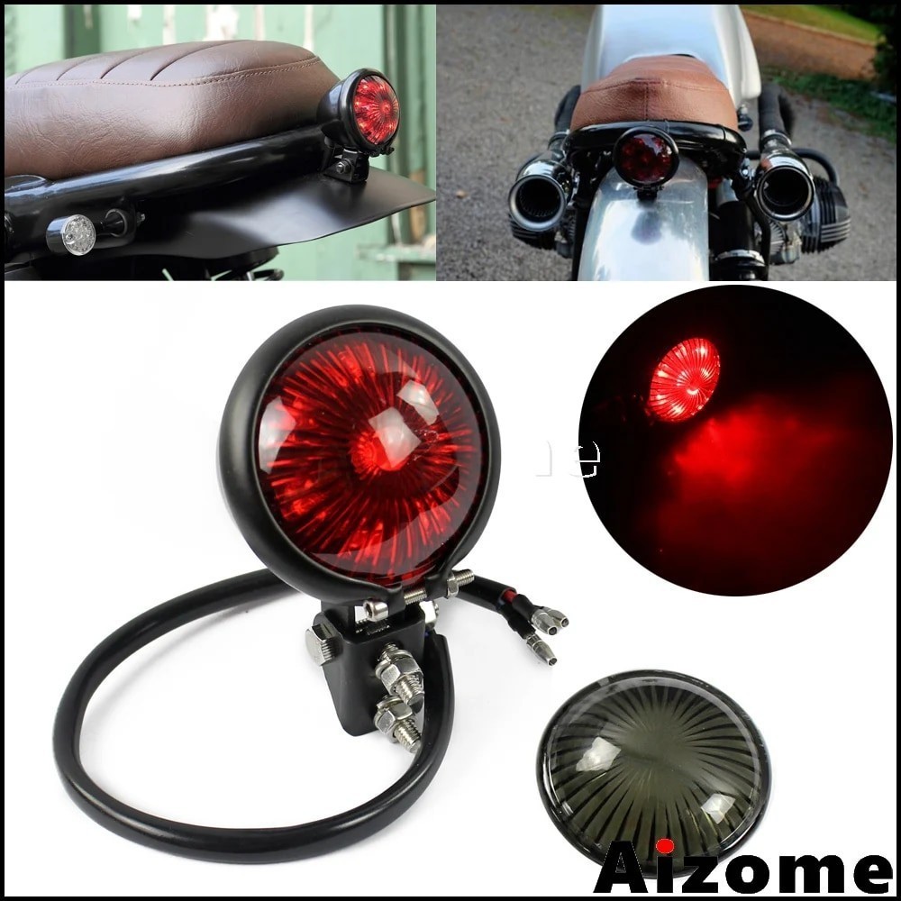 AI Cafe Racer LED Tail Light Black Motorcycle Brake Tail Light Motorbike Bobber Chopper Scrambler BA