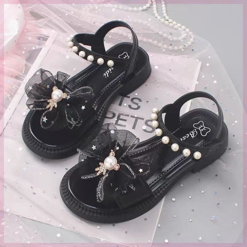 เด็กผู้หญิงเจ้าหญิง MFG02-G45 Soft Wear Ribbon Pearl Open Toe Sandal