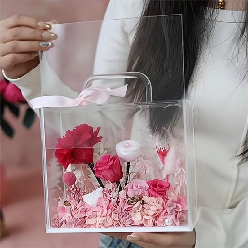 ลูกแบบพกพาดอกไม้กระเป๋ากล่องบรรจุภัณฑ์กล่องดอกไม้โปร่งใสพร้อมที่จับ ราคา ถูกที่สุด ดีลบีเคเค แกลเลอรีภาพที่ 3