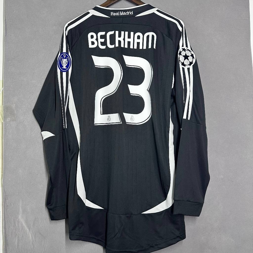 เสื้อกีฬาแขนยาว ลายทีม Real Madrid Jersey Away ZIDANE RAUL RONALDO BECKHAM 06 07 สีดํา สไตล์วินเทจเรโทร