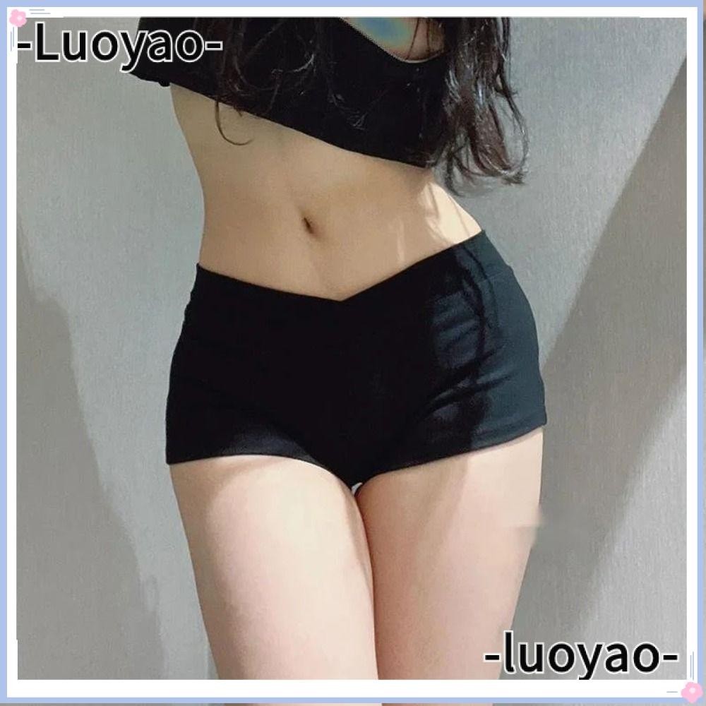 Luoyao กางเกงขาสั้นลําลอง เอวต่ํา รัดรูป สีดํา เรียบง่าย เหมาะกับการเล่นกีฬา ฟิตเนส วิ่ง บัลเล่ต์ สําหรับผู้หญิง