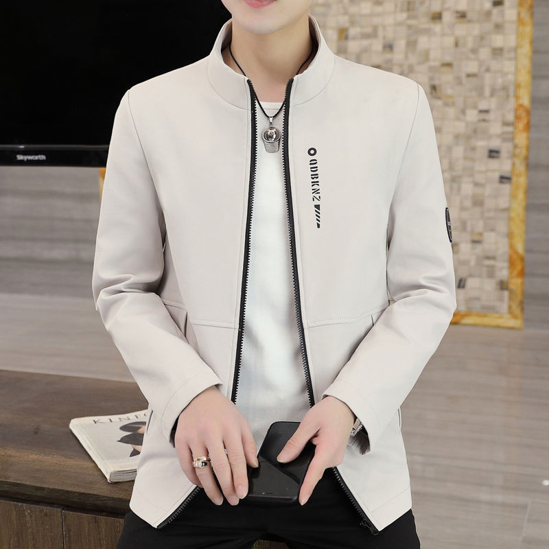 เสื้อโค้ทลําลอง คอปกตั้ง พิมพ์ลาย มีซิป ทรงสลิมฟิต สําหรับผู้ชาย